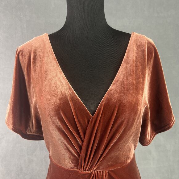 Revelry Gwen Velvet Long Maxi Dress Sz 8 Terracotta Formal Gown Bridesmaid Lined - Picture 3 of 8